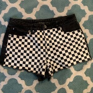 Blackheart Black and White Checkerboard Jean Shorts